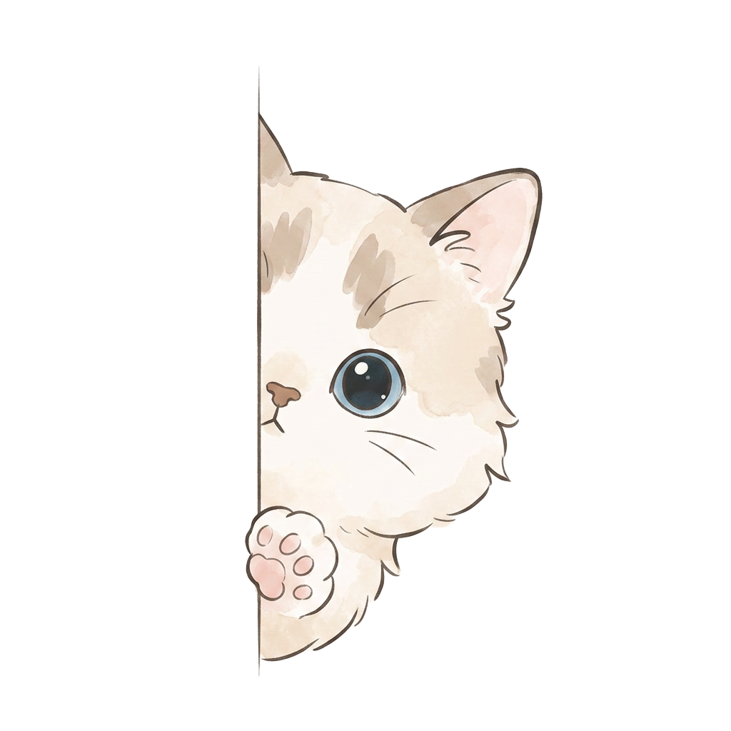 Puck the Ragdoll curiously peeking beside Lucky Scoops